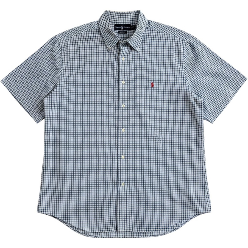 Ralph Lauren Button Down Shirt Mens XXL Blue Plaid Classic Fit Short Sleeve Pony